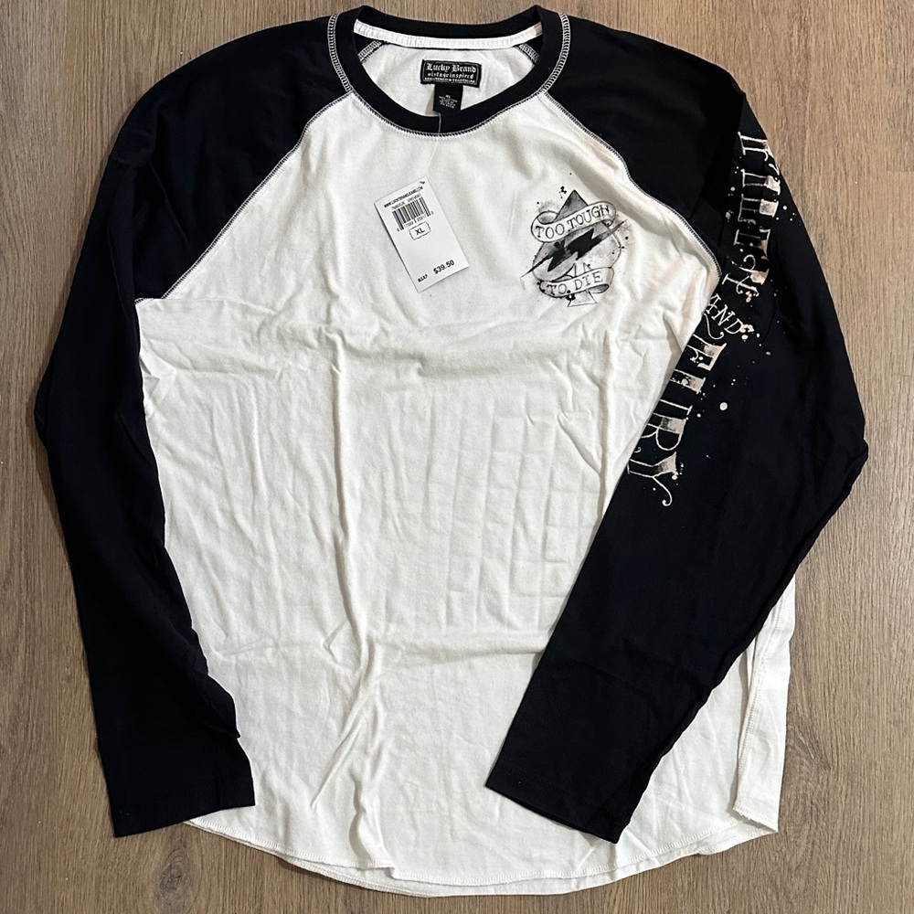 Lucky Brand White Body with Black Raglan Long Sleeve Tee